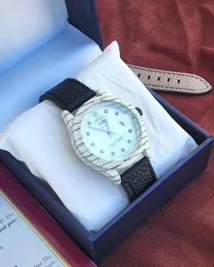 rlx leather date/day watch black/silver