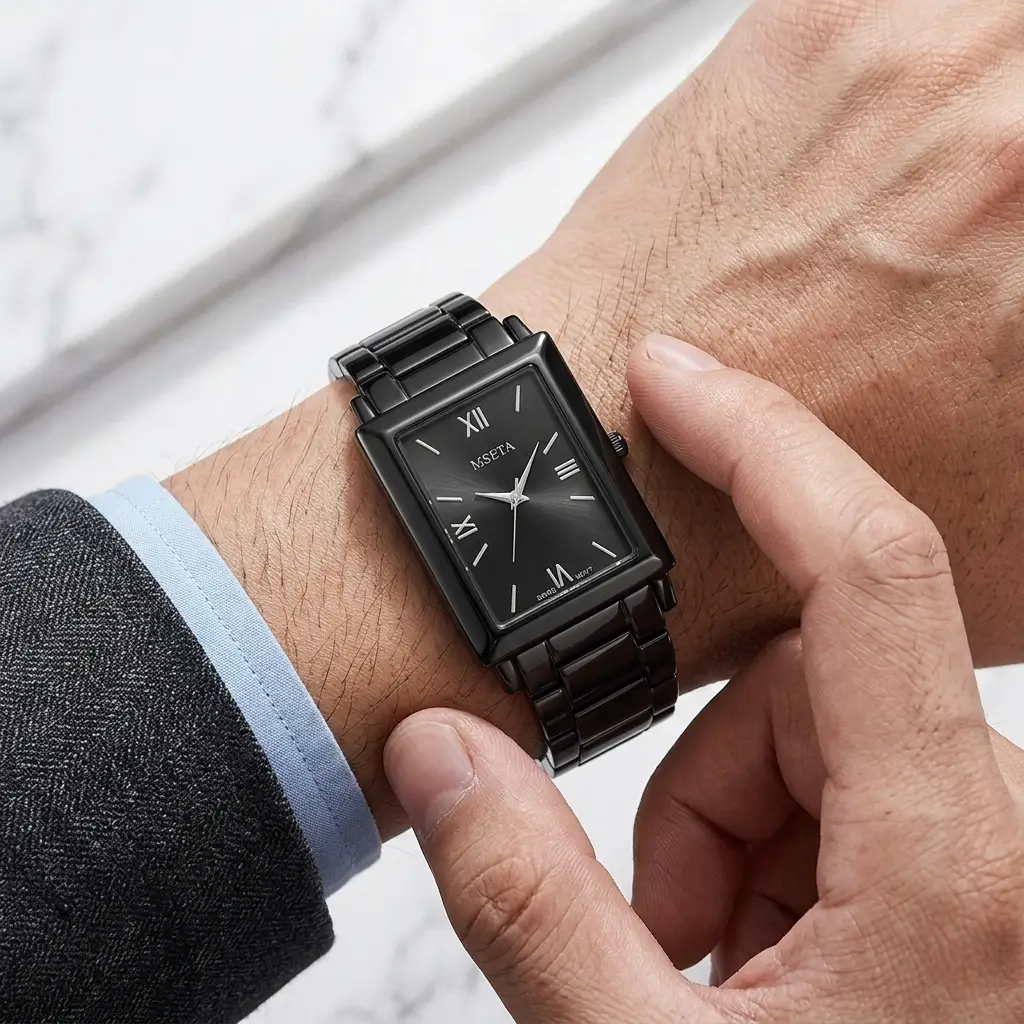 dual tone rectangle watch for men sophisticated classic design formal & casual wear