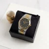 men's classic metal strap watch premium quartz analog wrist watch black/brown