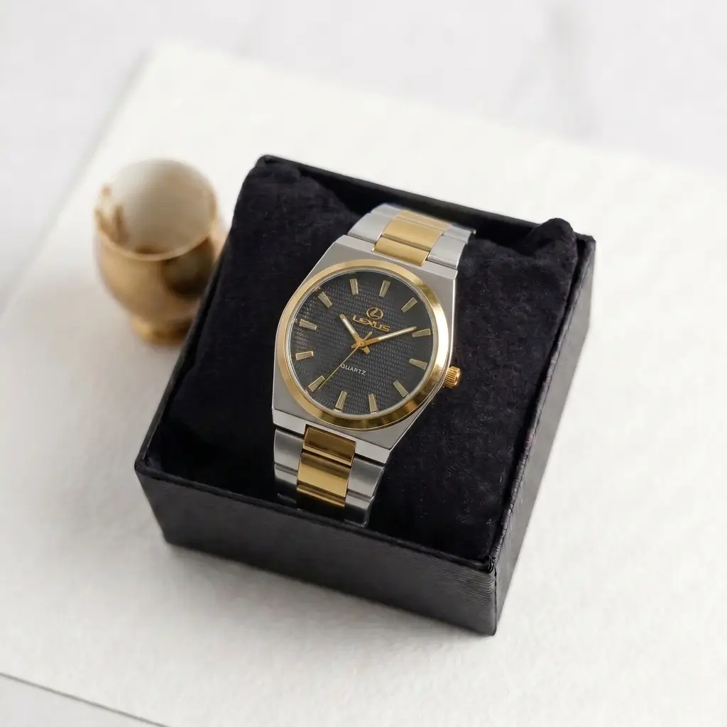 men's classic metal strap watch premium quartz analog wrist watch black/brown