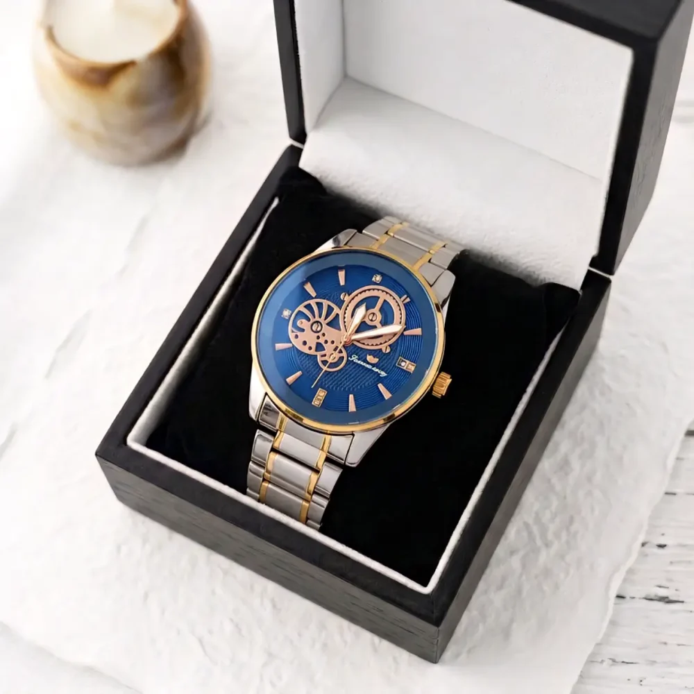 luxury skeleton design watch for men – fashion transparent dial quartz wristwatch with premium leather strap