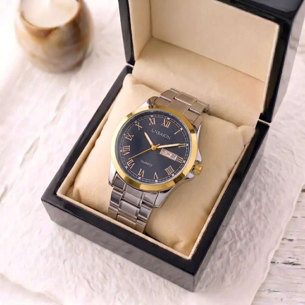 luxury multi color chain strap watch for men – fashion quartz wristwatch with premium metallic link bracelet