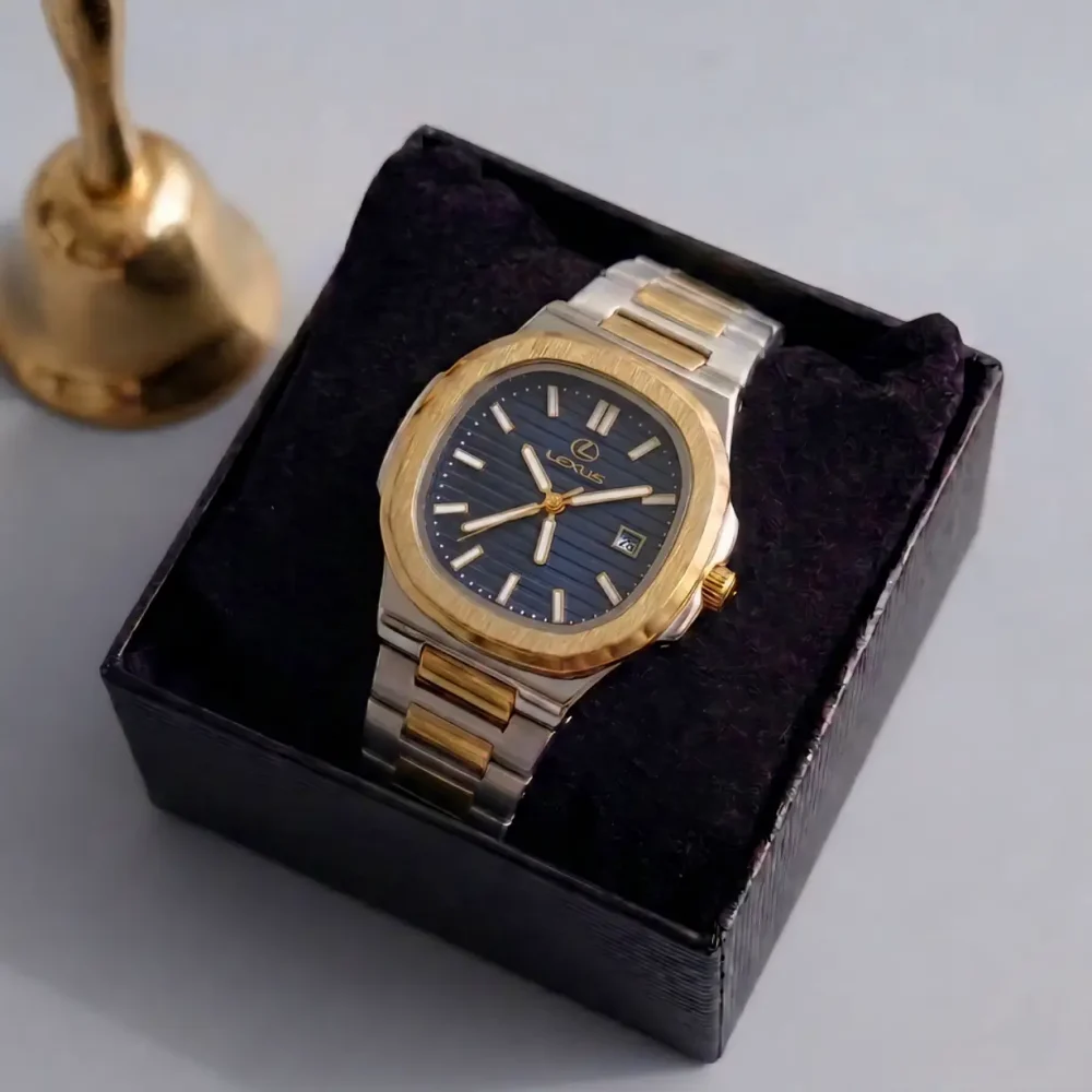 dual tone rectangle watch for men sophisticated classic design formal & casual wear