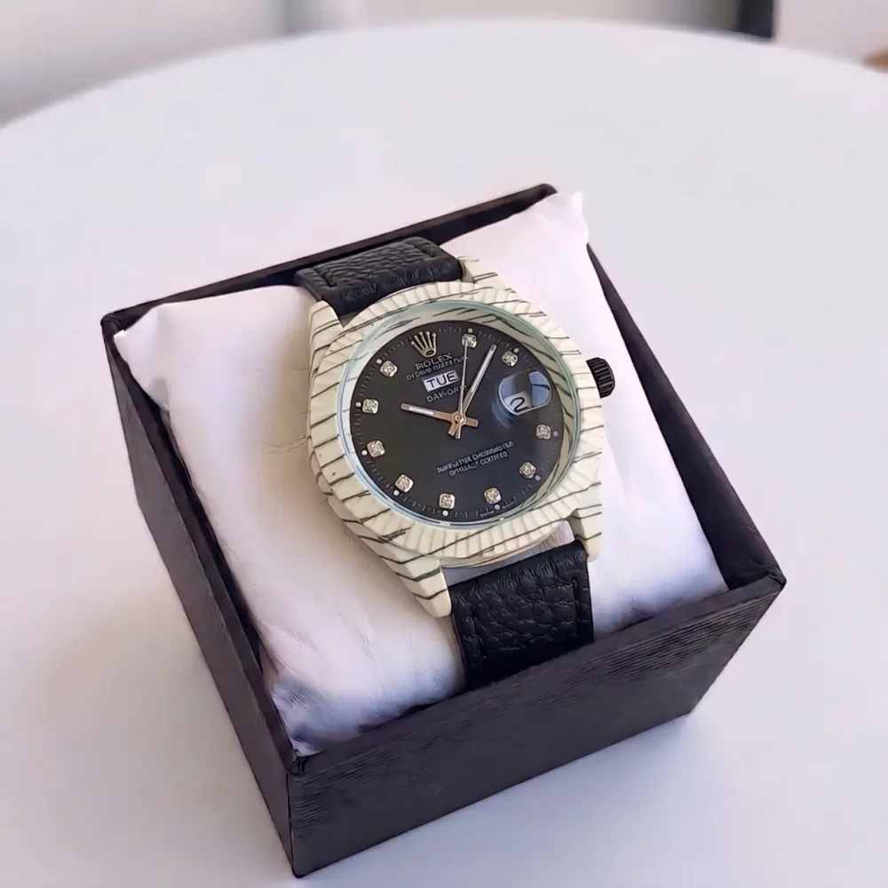 premium leather watch for men multi function day/date window